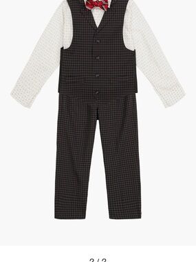Nautica Boys 3-Piece Plaid Vest Suit with White Dot Shirt